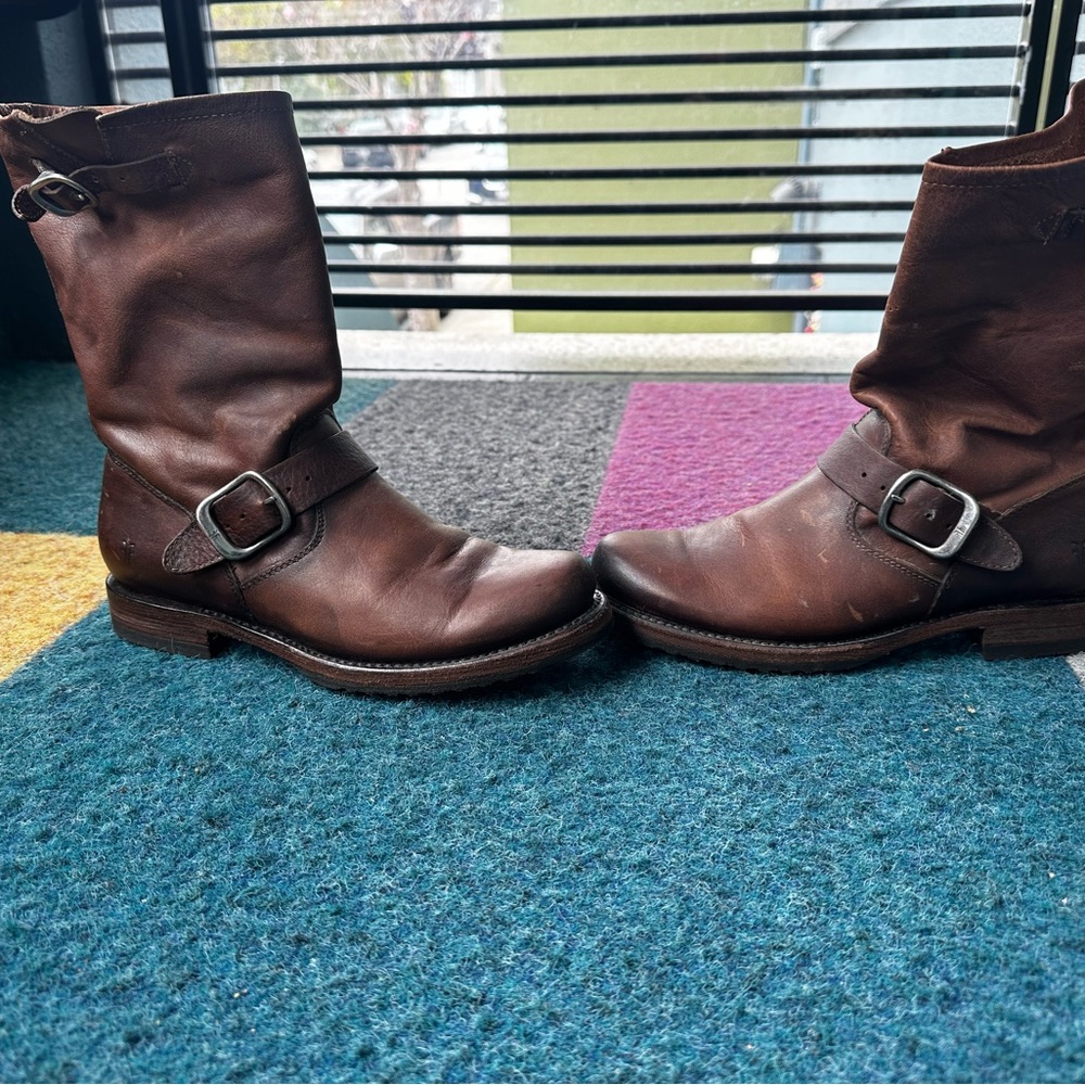 Veronica Frye Brown Leather Moto Boots - Picture 5 of 8